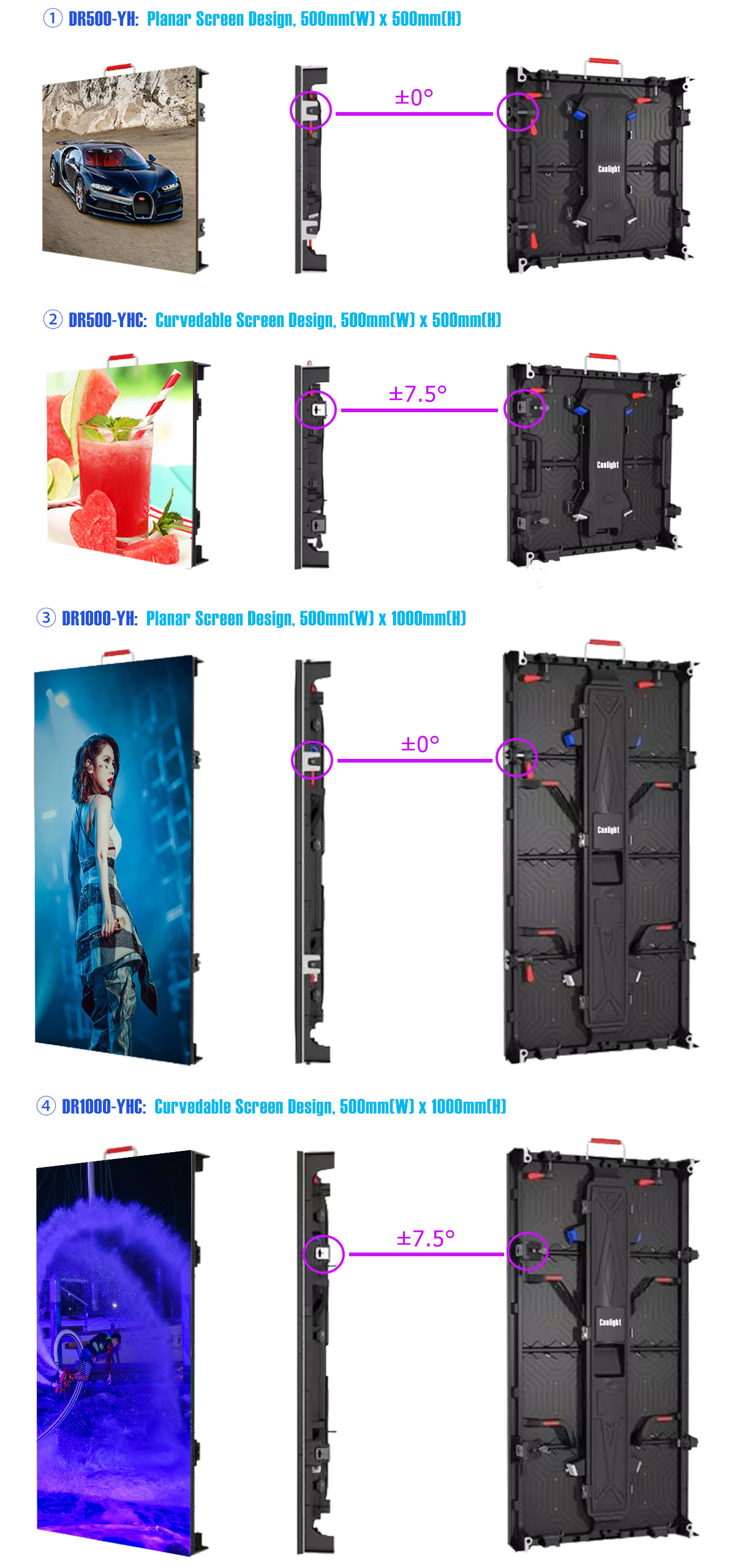 The 8th Features of DR500-YH 500x500mm and DR1000-YH 500x1000mm Curvedable Die-cast LED Cabinet Panel of Professional Rental LED Display Screen Application