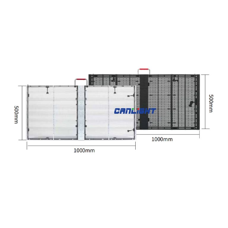 RTB-1000x500 is an indoor rental curvedable transparent LED display screen cabinet panel 1000mm(W)*500mm(H)
