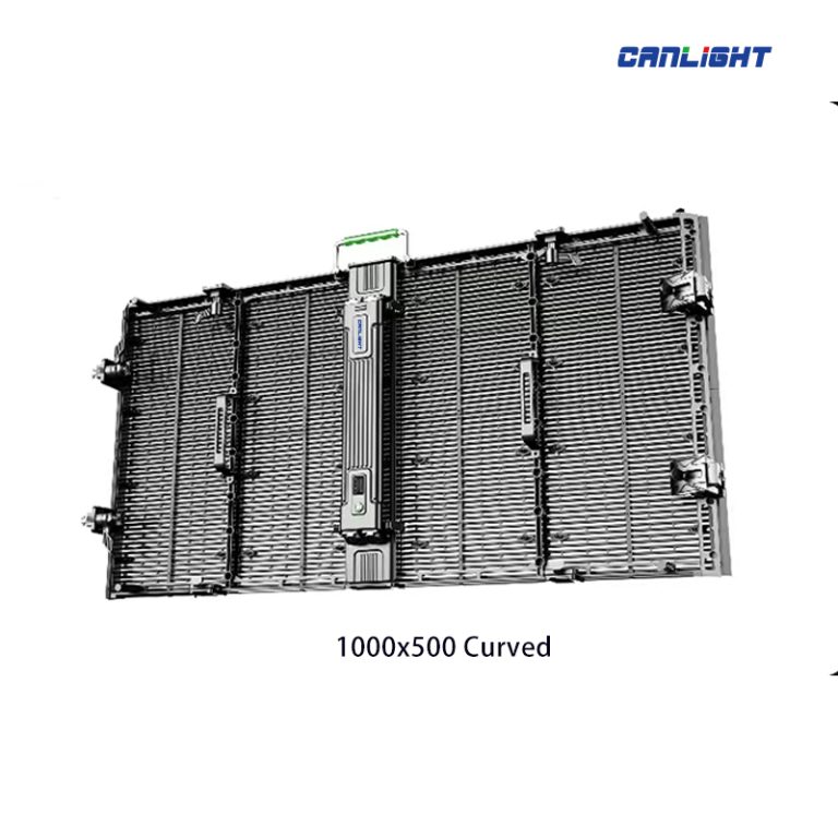 RTL-1000x500-C is an indoor rental curvedable transparent LED display screen cabinet panel 1000mm(W)*500mm(H)