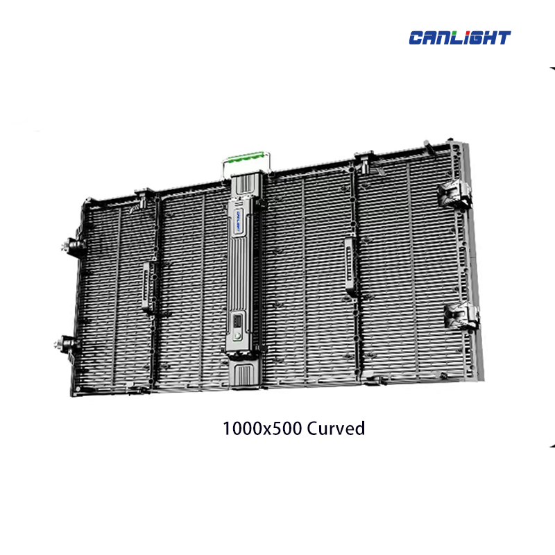 RTL-1000x500-C is an indoor rental curvedable transparent LED display screen cabinet panel 1000mm(W)*500mm(H)