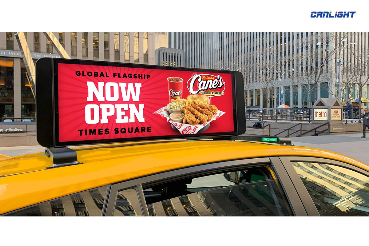 Canlight Traffic and Mobile Series LED Display Screen Solutions, such as Taxi Top Advertising, Bus back Advertising, Truck 3 sides LED Advertising.